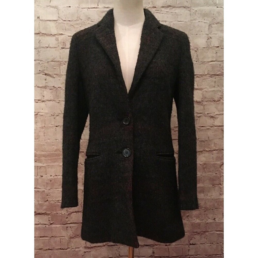 Helene London Heathered Gray Plaid Button Wool Blend Jacket Size Small